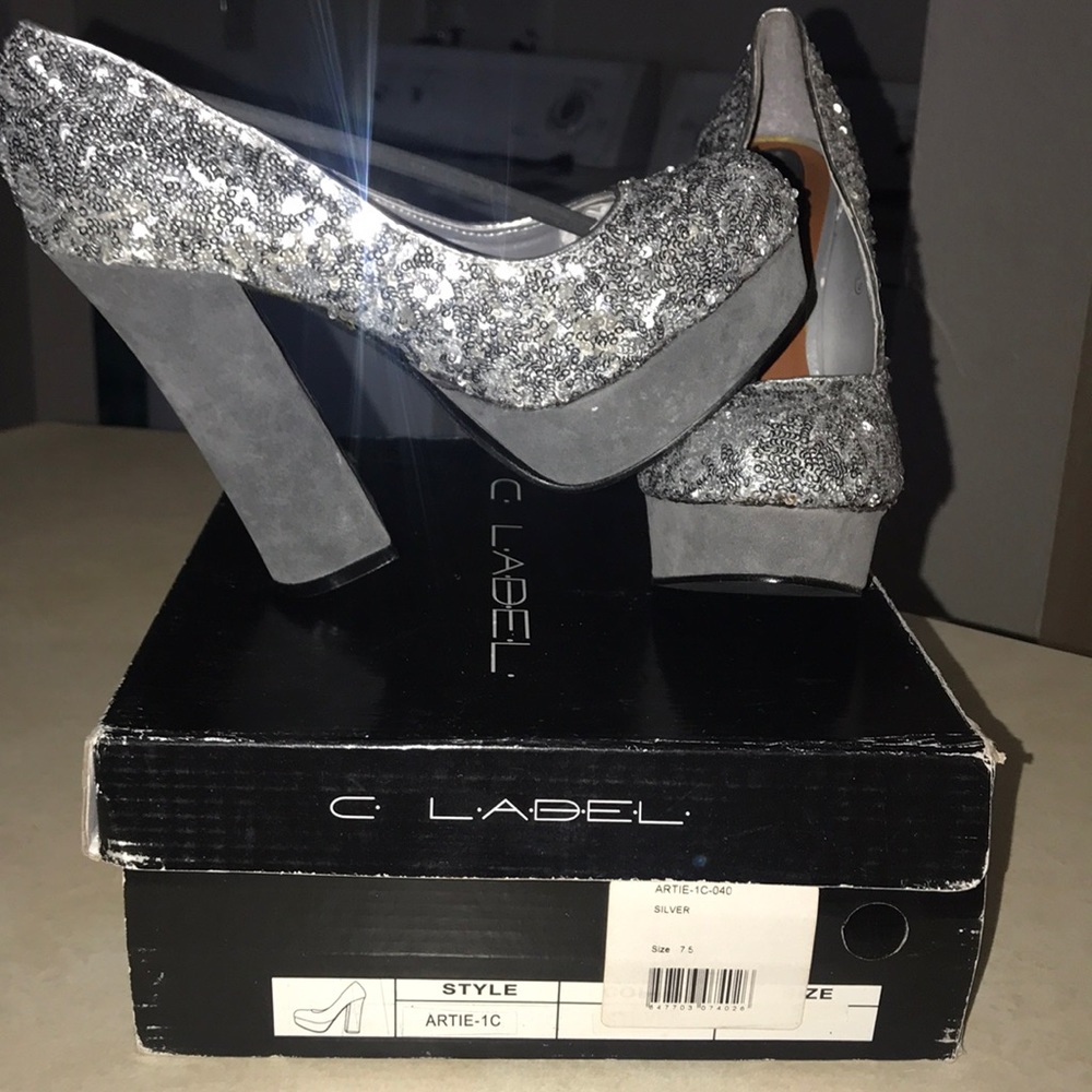 USED Silver Sequined Platform slight defect